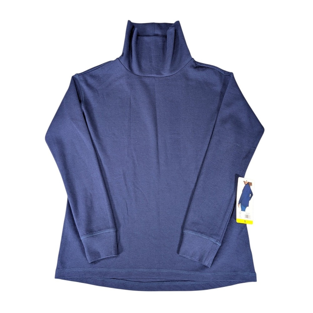 Lands End Womens Small Dark Blue Long Sleeve Waffle Funnel Neck Top NWT